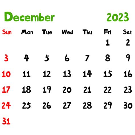 December 2023 Calendar Png