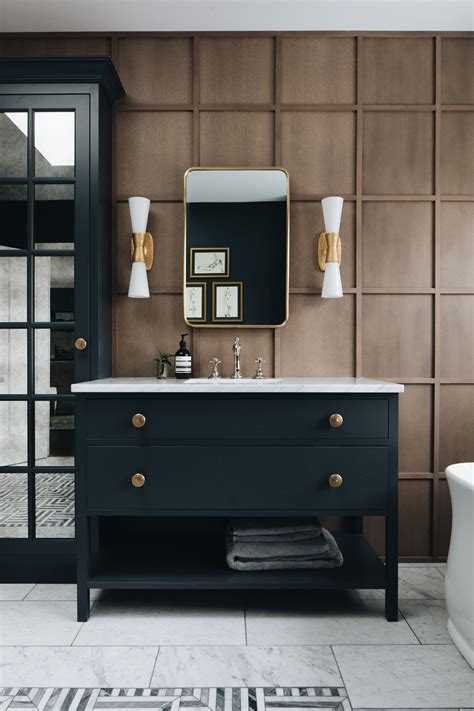 Enjoy free shipping & browse our great selection of bathroom accessories, bathroom shelving, bathroom vanity lighting and more! Modern Black and wood bathroom with wood stained ...