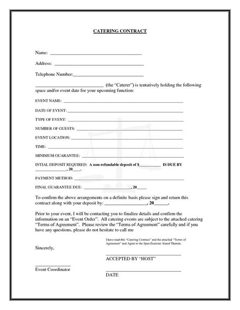 Free Printable Catering Contract Template
