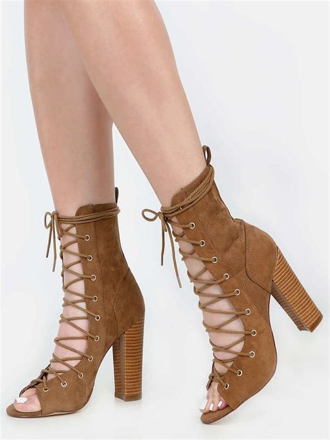 Faux Suede Lace Up Ankle Boots TAUPE SheIn Sheinside