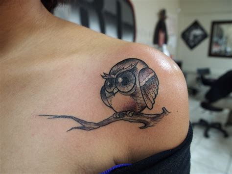 Owl with crescent moon tattoo: cute-owl-tattoo