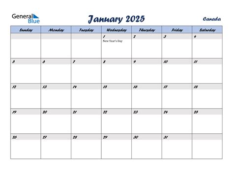 Canada January 2025 Calendar With Holidays
