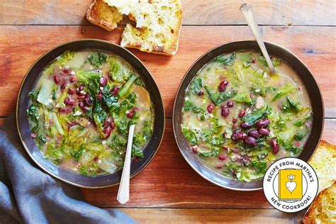 If extra liquid is needed to maintain souplike consistency, add from reserved liquid; Escarole and Bean Soup with Toasted Ciabatta | Marley Spoon | Good eats