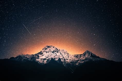 Shooting Stars Over Annapurna Mountains 4k Wallpaperhd Nature