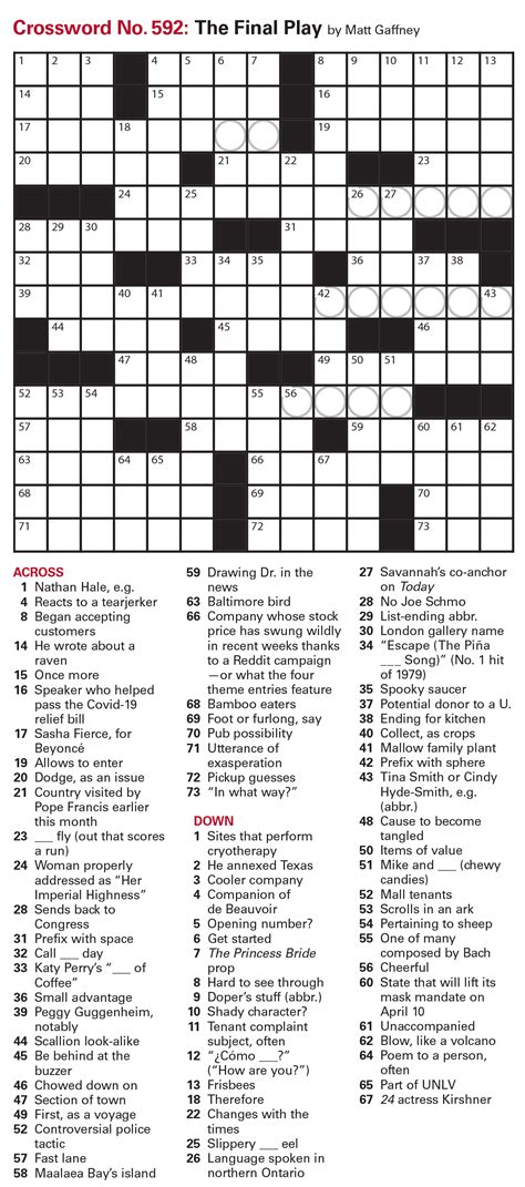 Puzzles: Printable Crossword and Sudoku - Issue: March 26, 2021