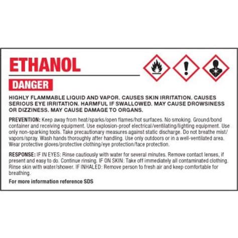 Seton Identification Products Ghs Chemical Labels Ethanol 2 14 H