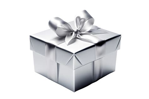 Silver Box With Ribbon Bow Ai Generated 26691052 Png