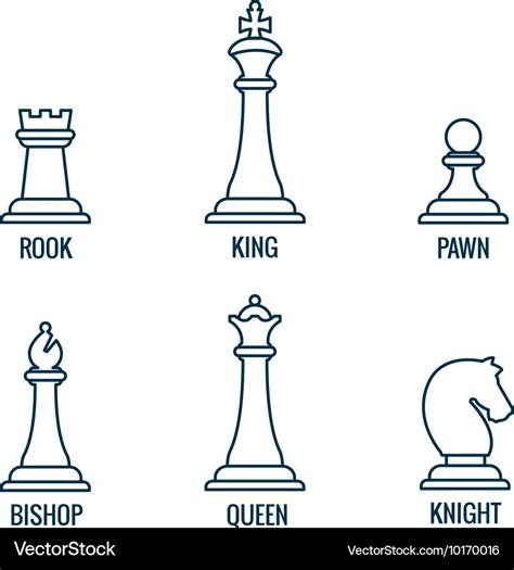 Chess Pieces Thin Line Icons King Queen Royalty Free Vector