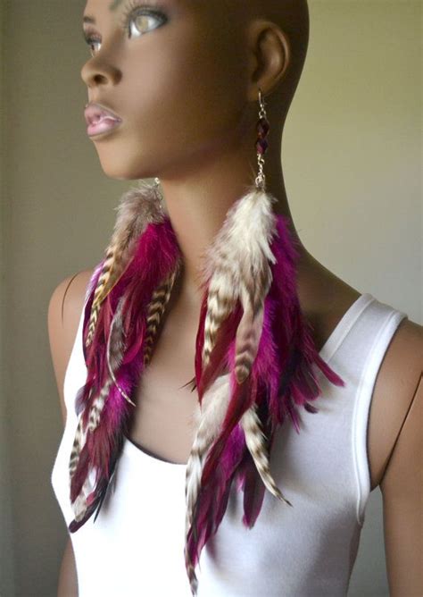 Long Pink Feather Earrings By Marcieroxx On Etsy 3600 Feather Earrings Pink Feathers