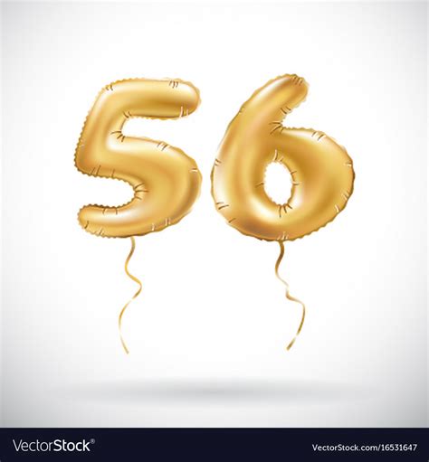Golden Number 56 Fifty Six Metallic Balloon Party Vector Image