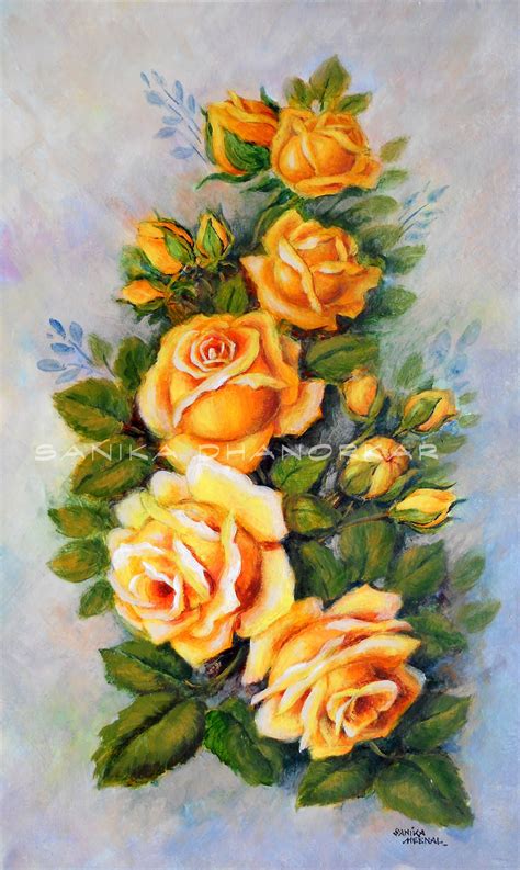Arteworld By Sanika Dhanorkar 170 Acrylic Painting Yellow Roses
