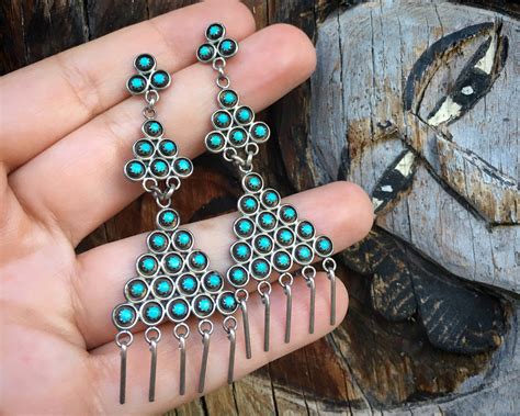 Zuni Snake Eye Turquoise Chandelier Earrings For Women Vintage Native