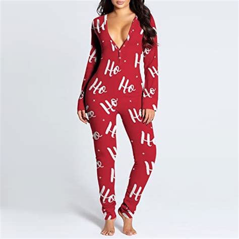 Bodysuit Damen Sleepwear Mit Po Klappe Schlafanzug Winter Strampler Pyjama Overall Jumpsuit