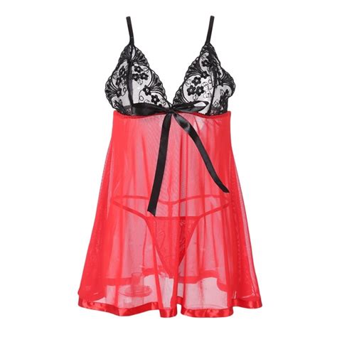Big Promotion Strap Women Sexy Lingerie Floral Lace Dress With G String V Neck Nightwear
