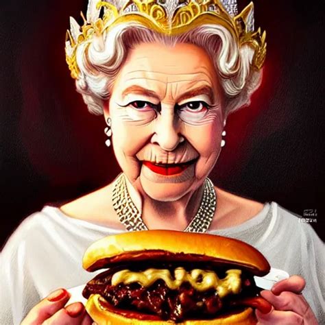 Queen Elizabeth Ii Eating Cheesesteaks Dripping Bbq Stable Diffusion