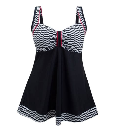 women s one piece swimdress sailor striped bathing suit plus size swimwear black ca18490cgiz