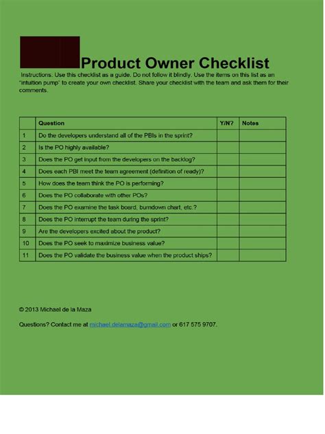 10 Product Owner Checklist Pdf