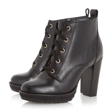 Dune Onslow Stacked High Heel Lace Up Ankle Boot In Black Lyst