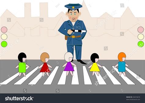 Police On Pedestrian Crossing Directs Traffic Stock Vector 30474670