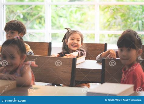 Back Room Kid Laughing In Happy Classroom School Stock Image Image Of