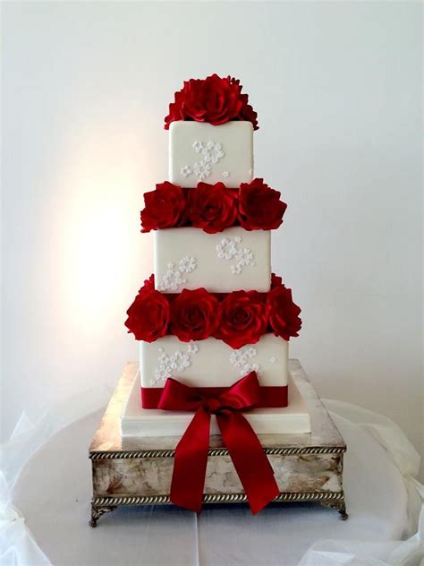Red Roses And Ribbon Wedding Cake Love Gorgeous Cakes Wedding Cake