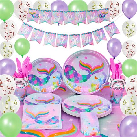 Rainbow Mermaid Party Supplies Kit Summer Pool Party Decorations For