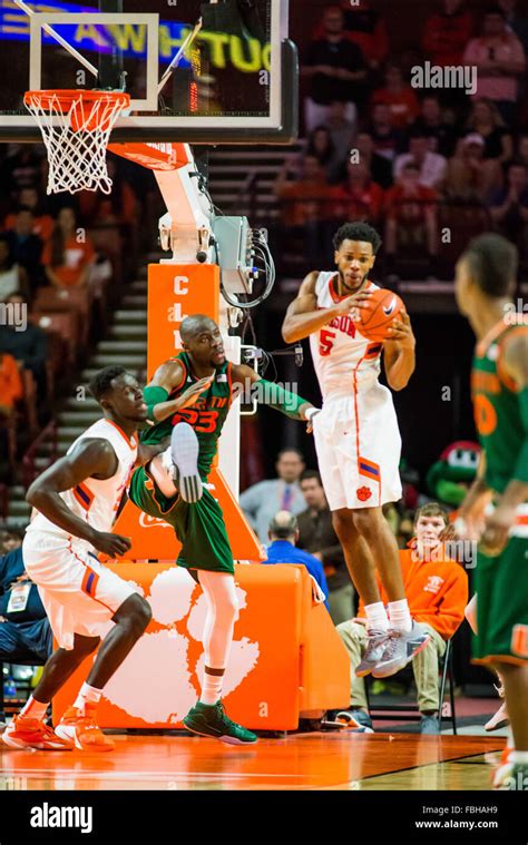 Clemson Tigers Forward Jaron Blossomgame 5 Grabs The Rebound During The Ncaa Basketball Game