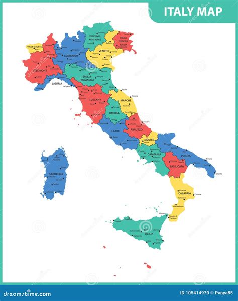 The Detailed Map Of The Italy With Regions Or States And Cities