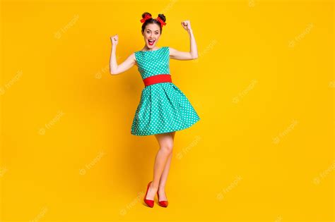 Premium Photo Full Length Body Size View Of Nice Cheerful Girl Wearing Teal Dress Having Fun