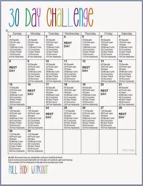 Printable 30 Day Workout Challenge