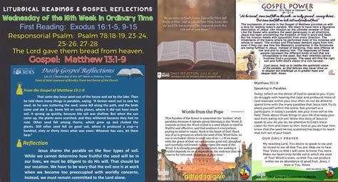 Liturgical Readings Gospel Reflections On Wednesday Of The 16th Week