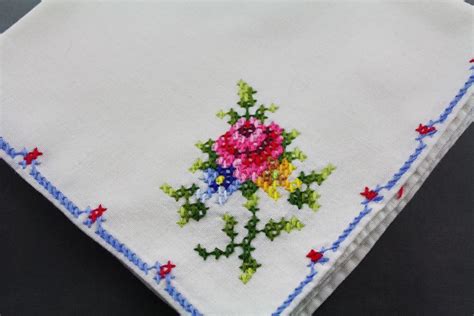 Vintage Napkins Hand Embroidered Cross Stitched Roses Etsy In
