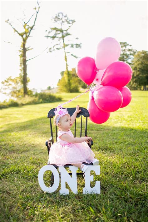 One Year Old Baby Girl Photos In The Park Pink Birthday Pink Balloons