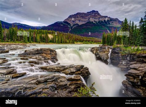 The Athabasca Falls Along The Icefields Parkway Alberta Canada Stock