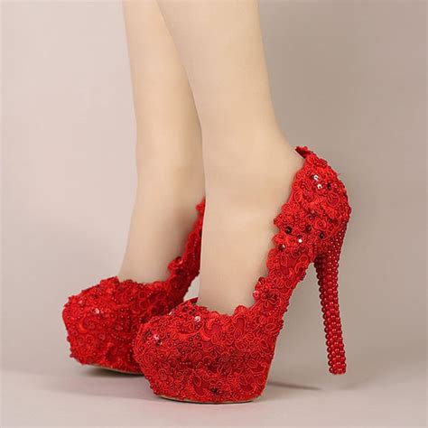 2016 Sparkling Red Pumps Celebrity Stiletto Shoes Red Bridal High Heel