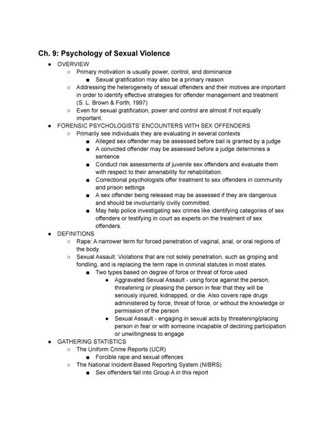 ch 9 chapter 9 notes ch 9 psychology of sexual violence overview primary motivation is