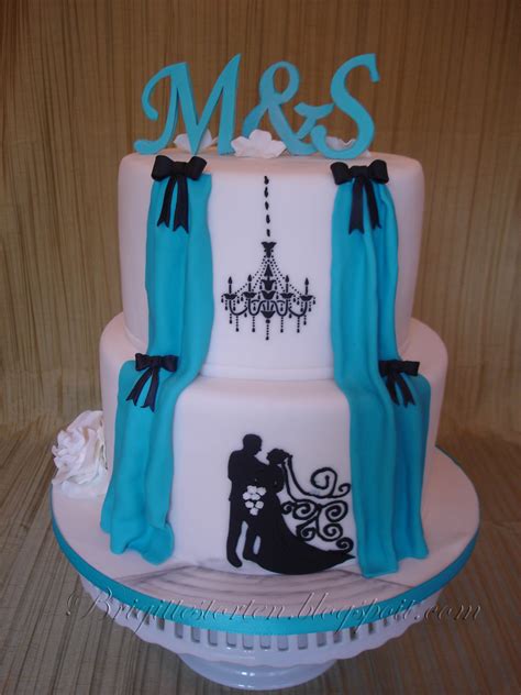 Wedding Cake Turquoise And White With Silhoutte