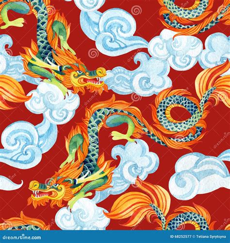Chinese Dragon Seamless Pattern Asian Dragon Illustration Stock