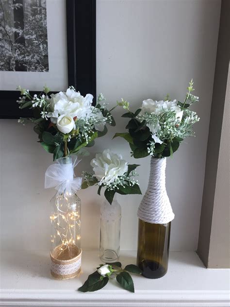 Set Of 3 Wine Bottles Centerpiece With Flowers Included Wedding Table