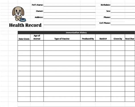 Canine Health Record Printable Shop Fresh
