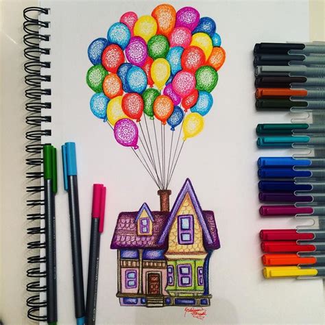 These are the absolute easiest drawing ideas for kids. Carl's house (Drawing by Kristina_Illustrations @Instagram ...
