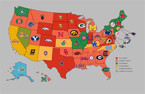 Professional Sports Teams By State Map Map