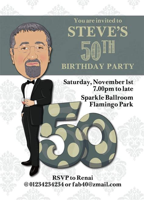 Mans 50th Birthday Party Invitation Illustrated From Etsy 50th