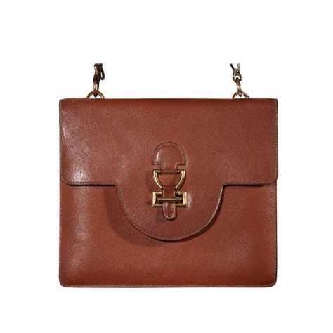 Hermes Paris Vintage 1960s Tan Leather Flap Shoulder Bag Handbag Purse