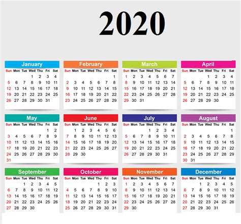 Cute Yearly 2020 Calendar Printable Free Printable Calendar