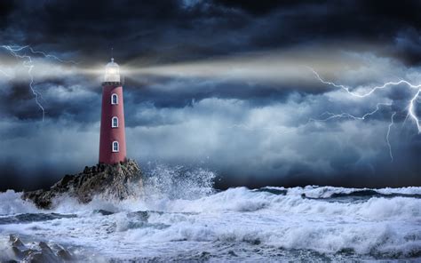 Lighthouse On Rock In Stormy Sea Janice Leagra
