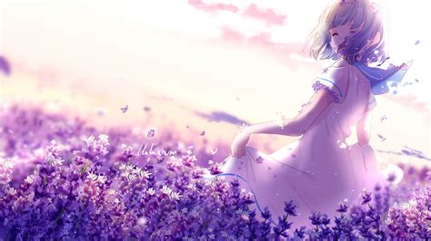 Anime Girl Lavender Purple Flowers K Wallpapers Hd Wallpapers Id