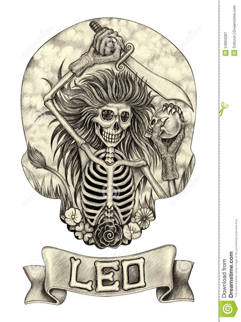Zodiac Skull Leohand Drawing On Paper Stock Illustration