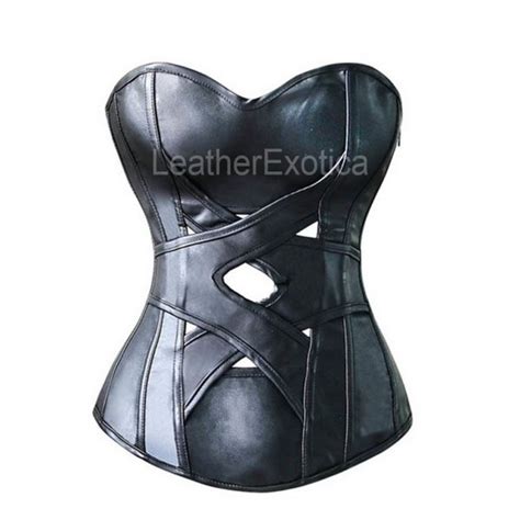 Hollow Out Hole Sexy Leather Overbust Corset