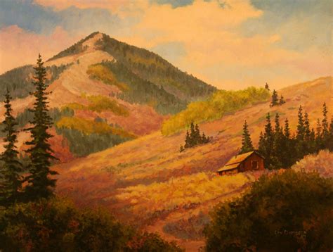 Original Oil Painting Landscape Mountain Cabin